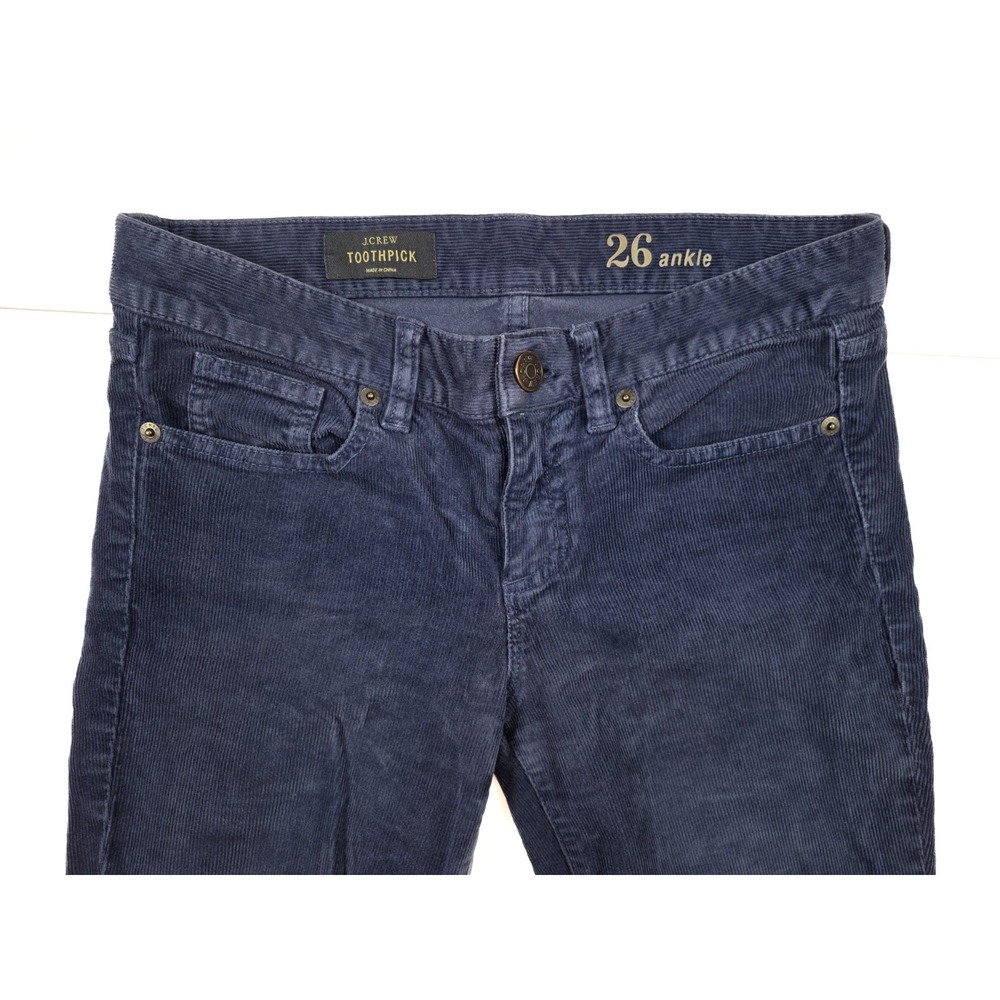 J. Crew Toothpick Stretch Blue Corduroy Ankle Pants Women's Size 26x28 - Picture 3 of 6